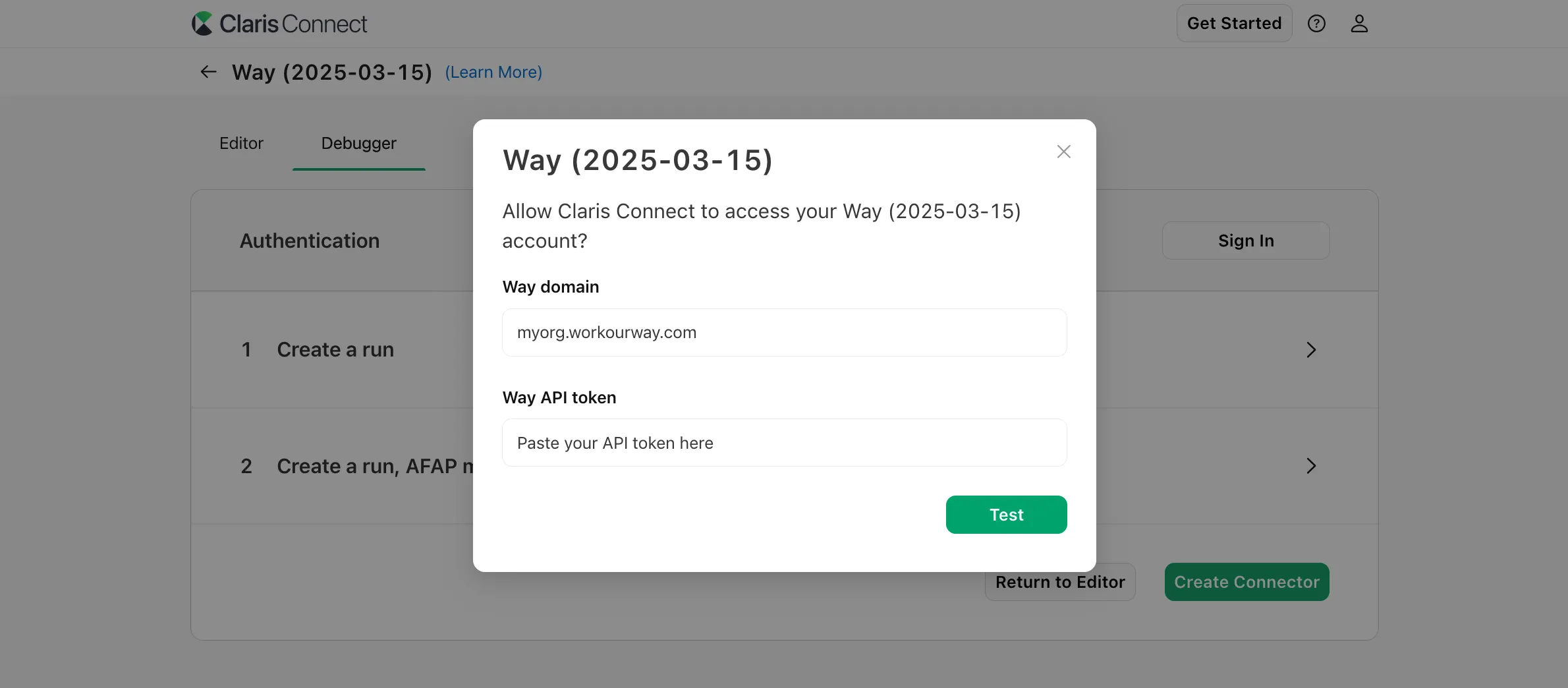 Claris Connect credentials