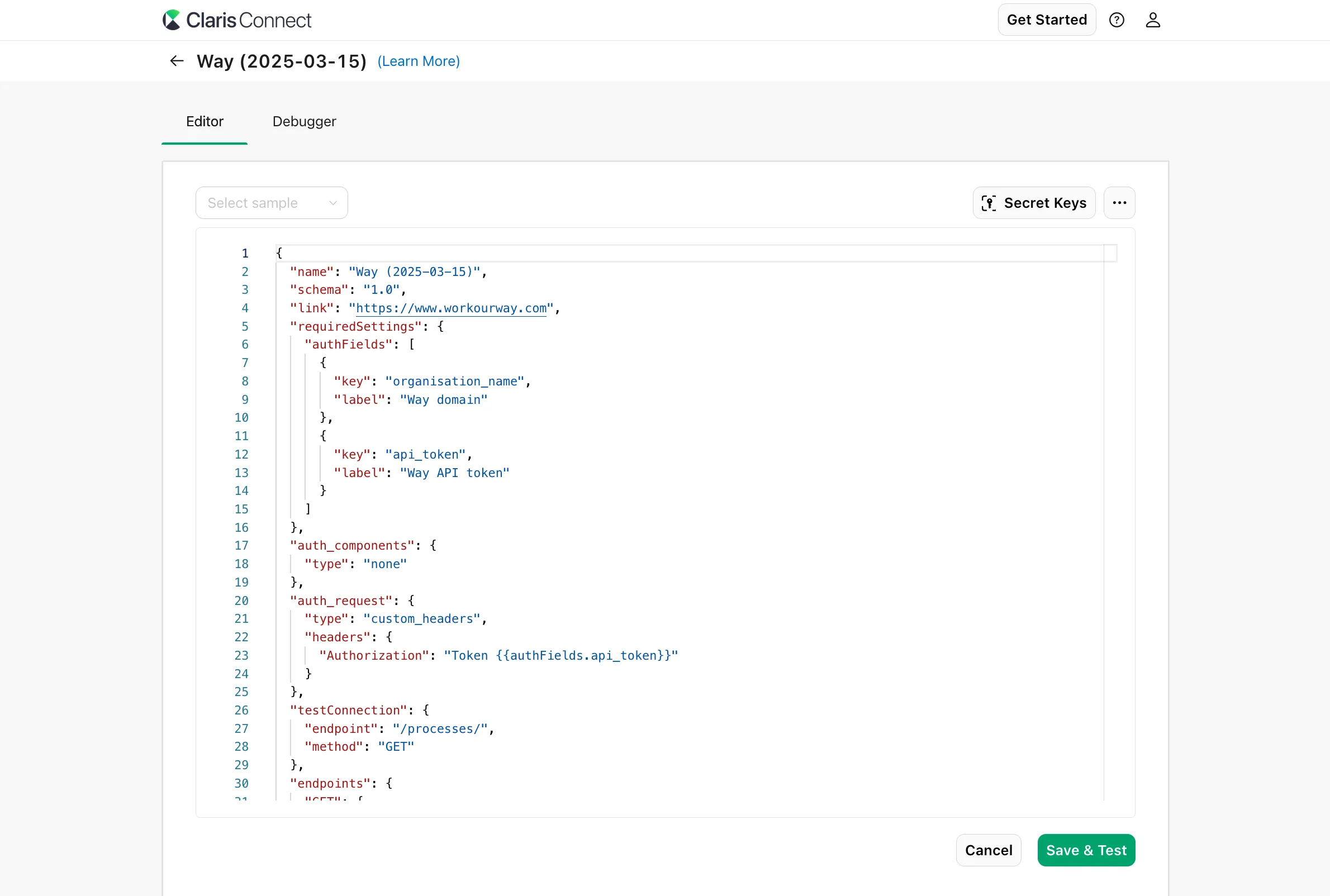 Claris Connect connector editor